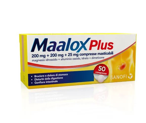 Maalox Plus*50 Compresse Masticabili 200mg+200mg+25mg